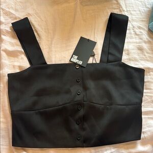 NWT The Kooples Black Buttoned Satin Top size 2